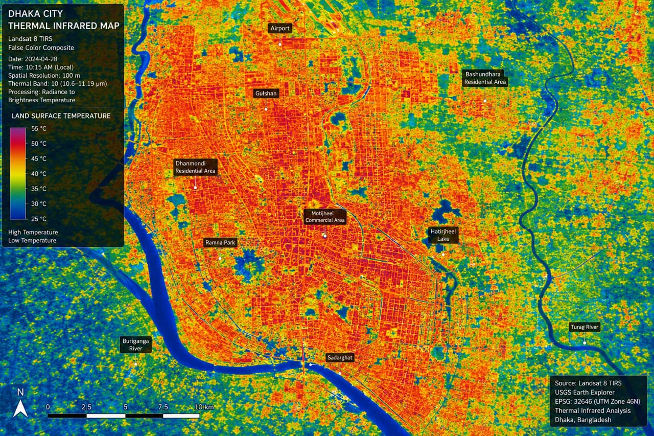 Urban Heat Islands of Dhaka: Thermal Remote Sensing Analysis of Surface Temperature