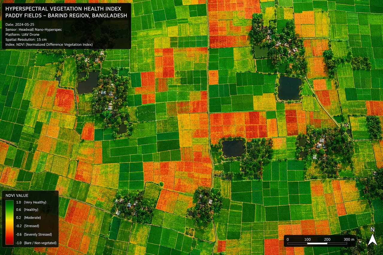Hyperspectral Imaging for Paddy Crop Health Monitoring in the Barind Agricultural Zone