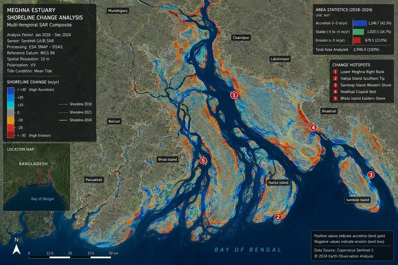 Sentinel-1 SAR for Monitoring Erosion and Accretion in the Meghna Estuary