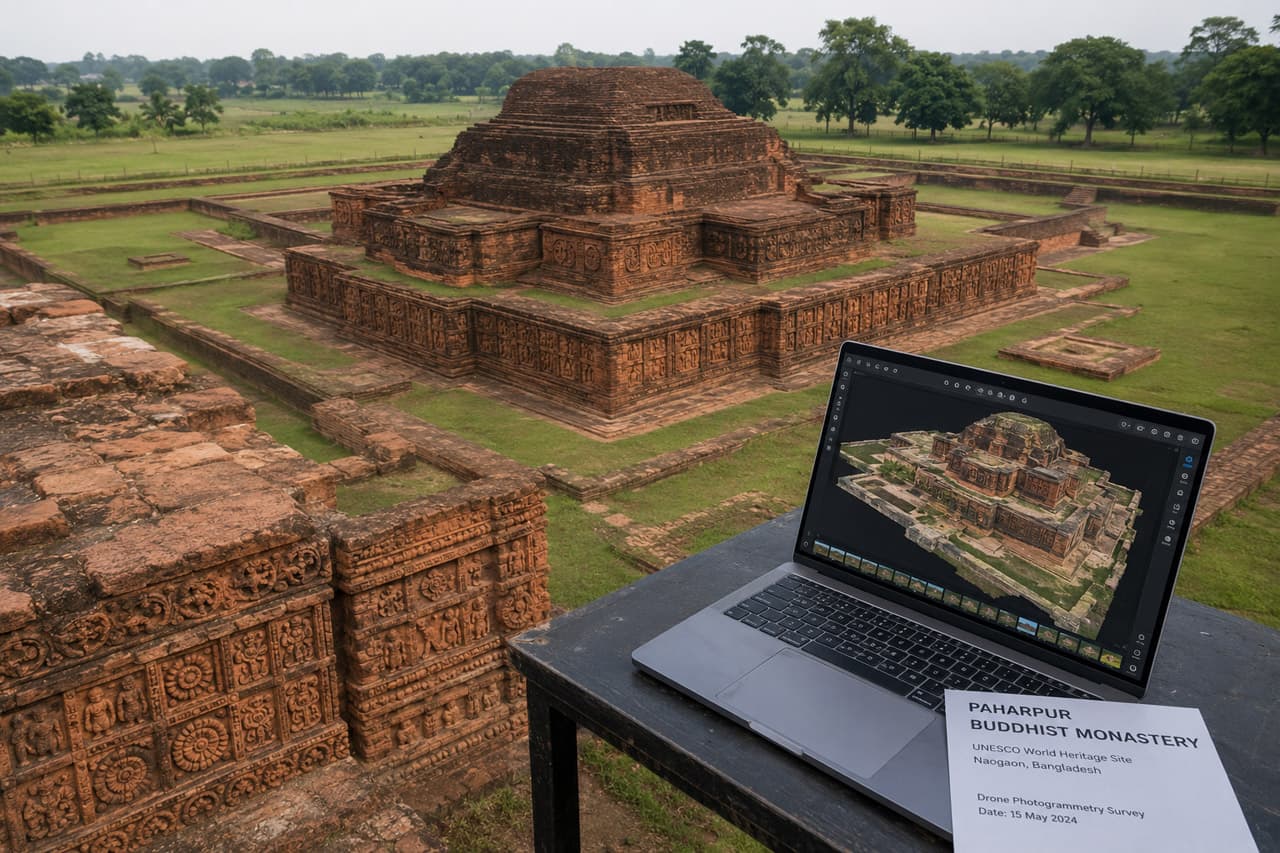 Drone Photogrammetry for Heritage Documentation: 3D Mapping of Paharpur Monastery