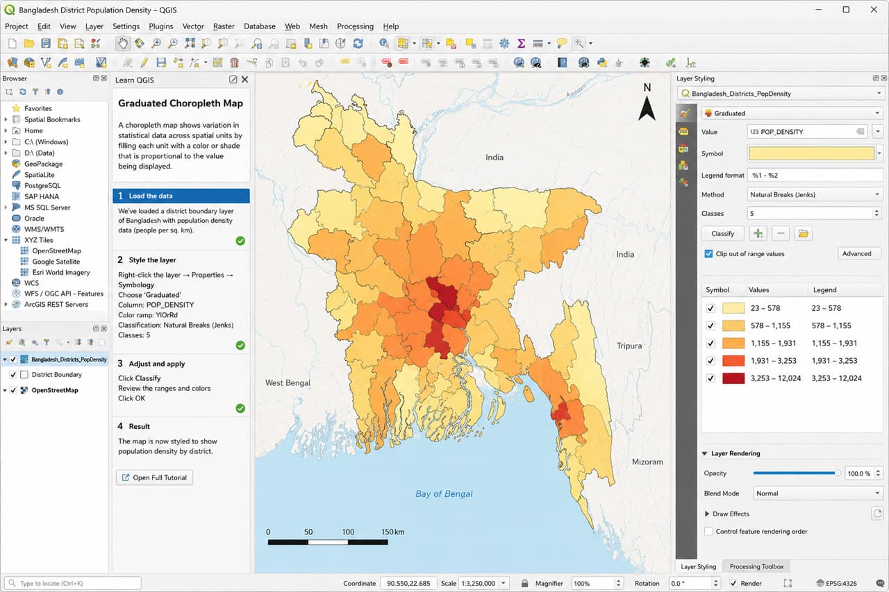 Thematic Mapping of Bangladesh in QGIS: A Step-by-Step Tutorial