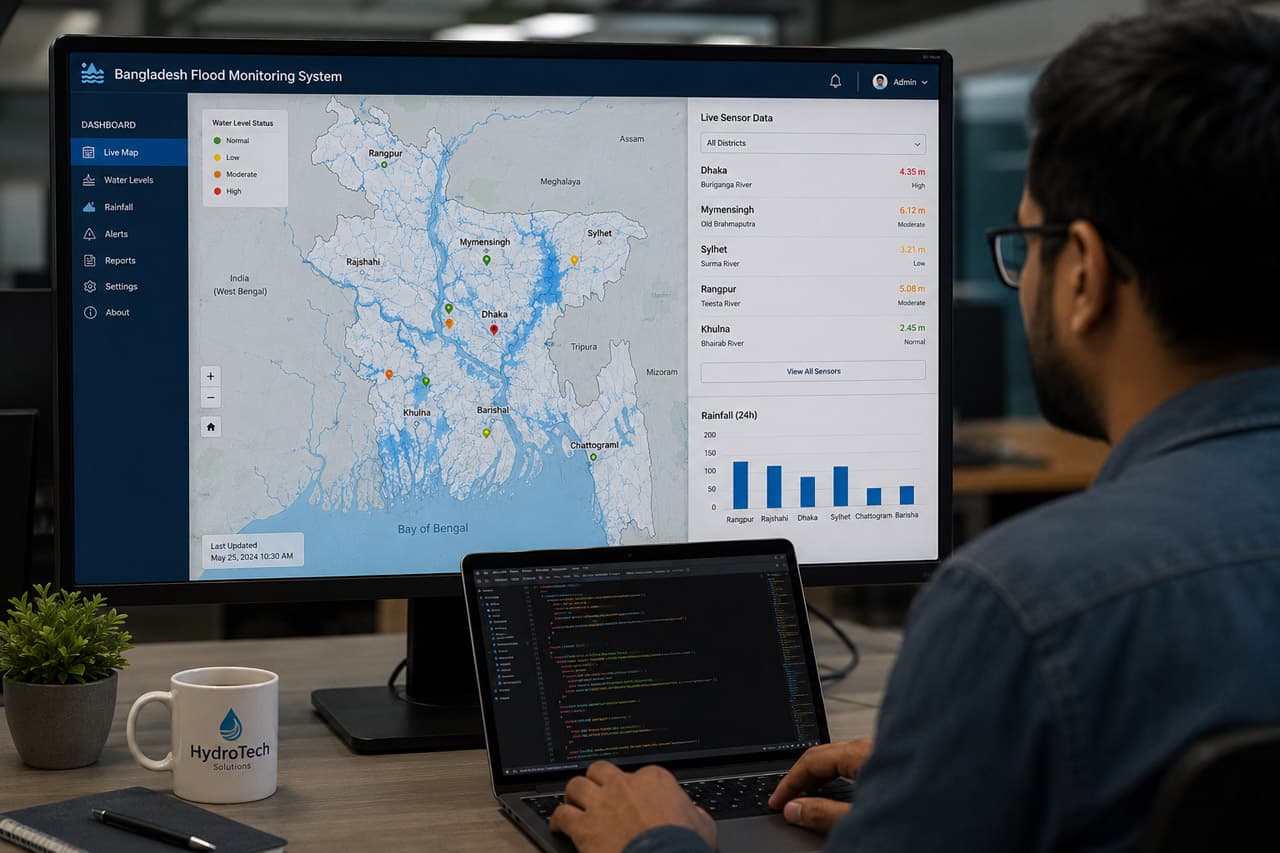 Real-Time River Flood Monitoring: Building a Web GIS Dashboard for Bangladesh